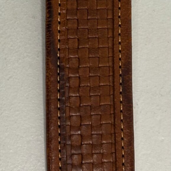 Coach Leather Designer Belt 3855 British Tan Basket Weave Brass Buckle 36\